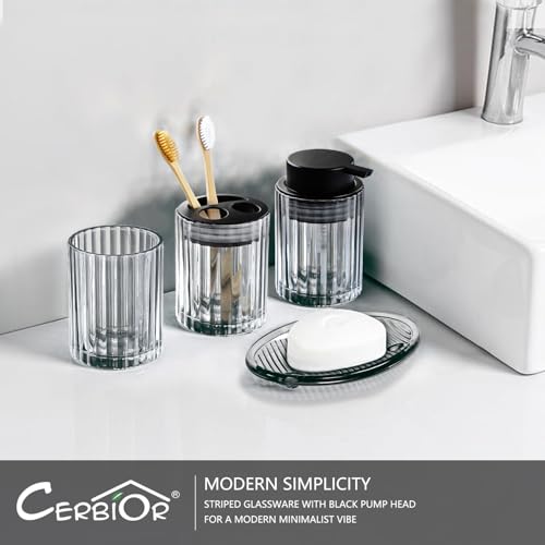 CERBIOR Bathroom Accessories Set, 4 PCS Glass Bathroom Set,Black Grey by CERBIOR - Used condition - Image 7
