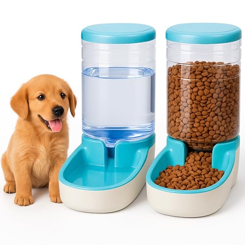 Edipets, Dispenser Cibo Gatti, Cani, Automatico, 2 Unità, 3.8L, Dispenser di Crocchette e Acqua per Animali Domestici (Blu)
