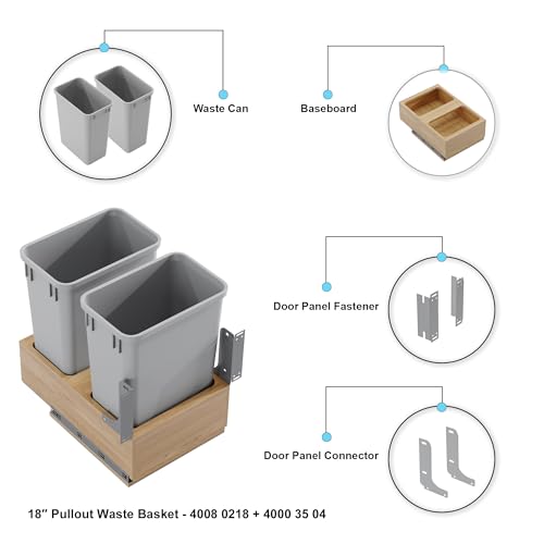 Image of Dowell Double 35Qt Undermount Trash Pull-Out Waste Container with Full Extension Soft-Close Slides, Bottom Mounted, Face Frame /Frameless Min. Cabinet Opening: 15-1 /2 Inch Wide-4008 0218 35