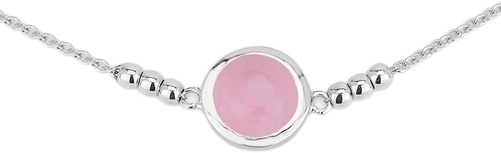 Vanbelle Sterling Silver Jewelry - Rhodium Plated with 925 Stamp - Round Charm Bracelet with Natural Rose Quartz Stone - Beautifully Handcrafted for Women - 6.5" Long + 1" Extender - Image 2