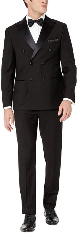 Adam Baker Men's 100% Wool Modern Fit Double Breasted 2-Piece Peak Lapel Tuxedo