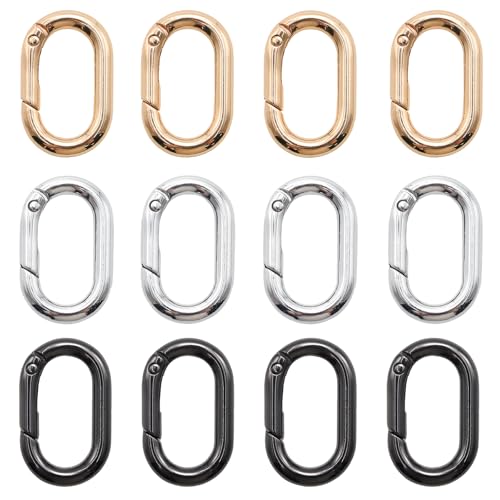 Pine & Linen 12 Pack 1inch 3 Colour Durable Carabiner Clip, Small Metal O-Ring Carabiner Key Ring, Tiny Oval Keychain Hooks for Paracord Lanyard/Keychain Enthusiasts