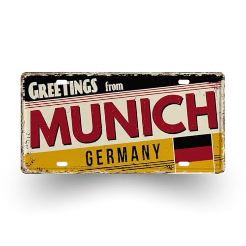 Placa Metálica Decorativa Vintage “Greetings from” Ciudades de Alemania – Placas de Matrícula Retro 30x15 cm – Decoración de Pared para Hogar, Oficina, Bar o Regalo de Viaje (Munich (Greetings))