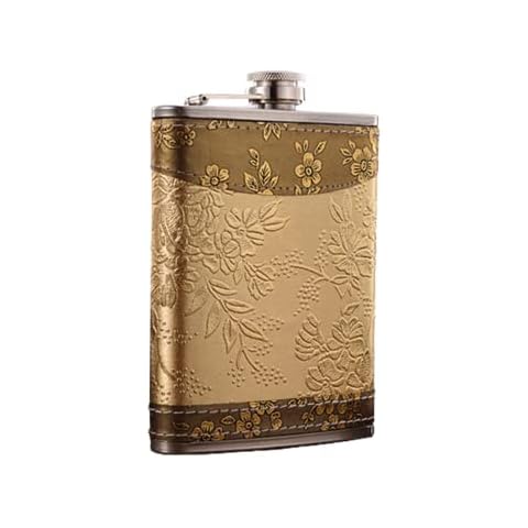 DHinkyoung Golden Pattern Hip Flask 8oz for Men/Women,Personalized Vintage Hip Flask Portable Whiskey Flask Leak Proof Pocket Hips Flask for Climbing Camping Barbecue Bar Party Drinker Cover