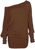 Forever Womens Long Sleeves Plus Size Plain Off Shoulder Batwing Stretchy Top
