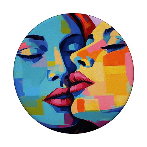 Girl Kissing Girl Pop Art - Gay Pride Graphic Aesthetic PopSockets Swappable PopGrip, Black - Image 3