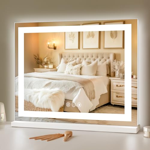 Hansong Vanity Makeup Mirror with Lights,Hollywood Lighted Mirror with 14 pcs Dimmable Led Bulbs for Dressing Room & Tabletop Mirror or Wall Mounted,Detachable 10X Magnification Spot Mirror