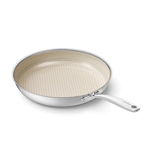 Redchef Hybrid Ceramic Nonstick 11-Inch Frying Pan with Stay-Cool Handle, Dishwasher & Oven Safe, Induction Compatible, Tri-Ply Stainless Steel & Aluminum, All Cooktops 11" Beige