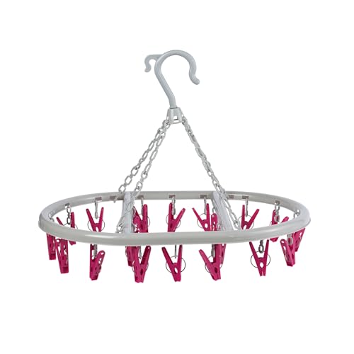 Kleeneze KL070499FS Sock Airer – Hang On The Line Clothes Drying Rack, 20 Peg Clips, Oval Hanger For Small Items, Underwear & Socks, Use Indoor & Outdoor, Space Saving Design, Lightweight