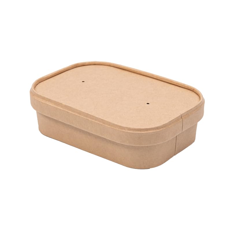 Ensaladera Rectangular de Papel Kraft con Tapa Kraft 300 Unidades 1000 ml | Envases Desechables de cartón Kraft con Tapa, Ideales para ensaladas, Comidas para Llevar y Aperitivos