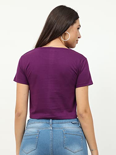 Image of FLEXIMAA Women's Cotton Plain Round Neck Half Sleeve Crop Top