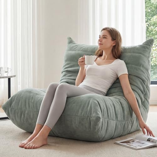 Image of Bean Bag Chair for Adults, Premium 450G Velvet Floor Lounge Chair with 30D High-Density High Resilience Foam Support, Comfortable Seating for Living Room, Bedroom & Reading Corner, Bean Green