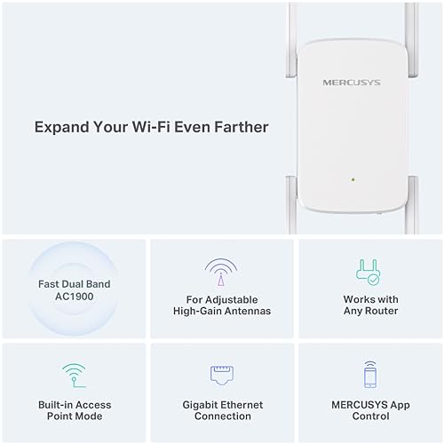 Image of Mercusys ME50G AC1900 Wi-Fi Range Extender | 1900 Mbps Dual Band Wireless WiFi Booster | Gigabit, Wired, 3x3 MU-MIMO | Built-in Access Point Mode | Easy One-Touch Setup