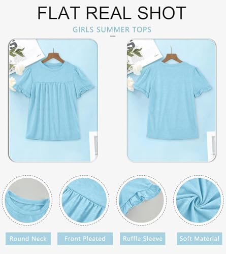Image of Ebifin Girls Short Sleeve Tops Kids Peplum Babydoll T Shirts Tees 4-15Y | Girls T-Shirts, Crew neck Short Sleeve Shirts, Casual Tunic Tops, Cute Blouses, Summer Tees, Ruffle Hem, Loose fit