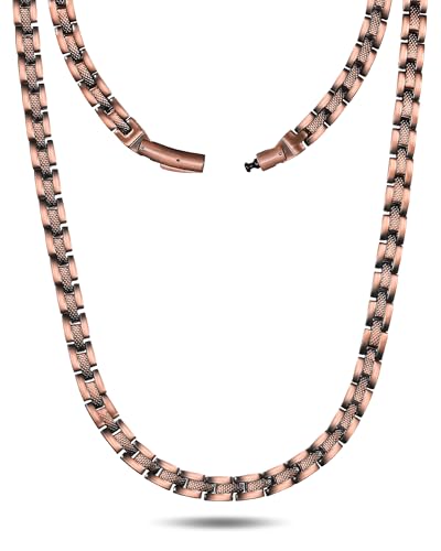 Feraco Copper Necklace for Men Women 99.99% Pure Copper Magnetic Chains with 3500 Gauss Ultra Strength Neodymium Magnets Adjustable Jewelry Gift with Sizing Tool (Vintage Matrix)