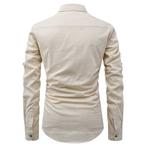 Image of Men's Full Sleeve Beige Color Cotton Blend Spread Slim Fit Shirt Style Kurta for Men and Boys