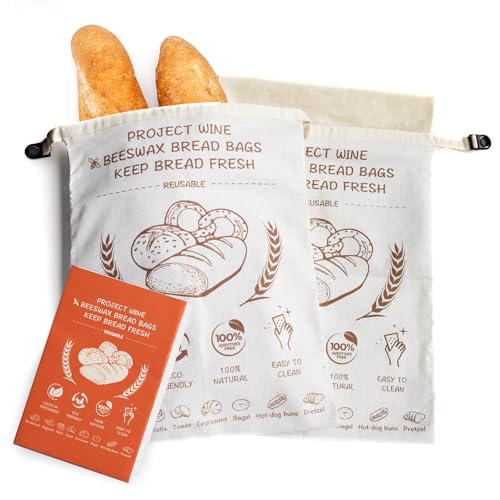 Project wine Reusable Bread Bags for Homemade Bread (2 Pack), Beeswax Bread Bags for Sourdough, Linen Bread Bag to Keep Fresh, Double-sealed Bread Storage Bags for Loaf, XL-17x13 Inch