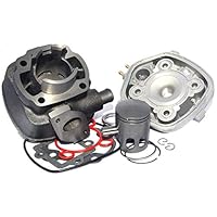 Easyboost Zylinder Kit 50 ccm Grauguss für Yamaha Aerox mit Zylinderkopf Kolben Kolbenringe für Jog-R MBK Nitro Mach-G Aprilia SR Minarelli Liegend