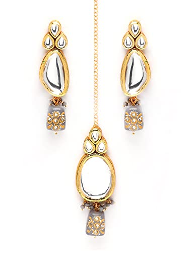 Karatcart Grey Tumble Studded Polki Kundan Choker Necklace Set For Women - Image 6