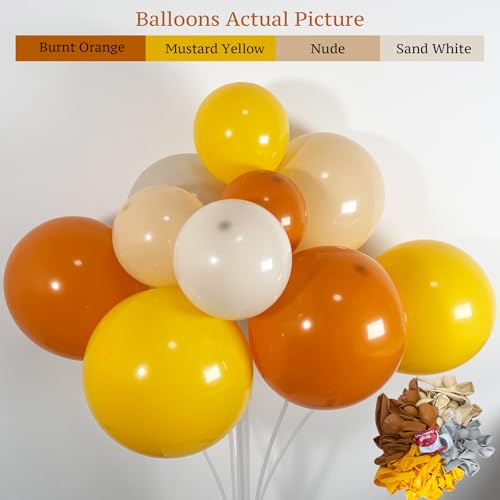 Image of Here Comes The Sun Balloon Arch Kit 136 Pcs Retro Burnt Orange, Mustard Yellow, Nude, Sand White Balloon Garland For Groovy Boho Baby Showers, Sunshine First Birthday Party, Sunset，Fall Celebrations
