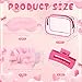 Wavyknot 24Pcs Sleepover Party Favors for Girls 6 Pink Spa Makeup Headband 6 Plush Sleep Eye Mask 6 Rose Red Hair Claw Clips 6 Clear Cosmetic Bags for Slumber Party Supplies Gifts(Medium Claw Clips)