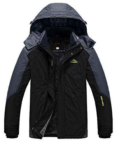 Heihuohua Men's Mountain Winter Waterproof Ski Jacket Windproof Fleece Lined Outdoor Hiking Coat