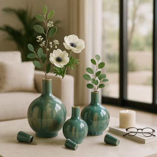 Decorative Ceramic Bottle Vase with Lid for Living Room Decor