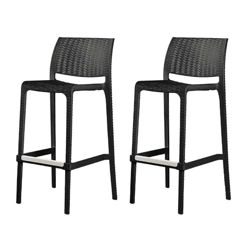 Lagoon Rue Butaco de Bar, Set de 2, Taburete inyectado en polipropileno, Fibra de vidrio, Protección UV, Altura 102 cm, Apilable, Con respaldo y reposapiés, para sala de fiestas, patio, cocina y bar (Negro Grafito) miniatura 1