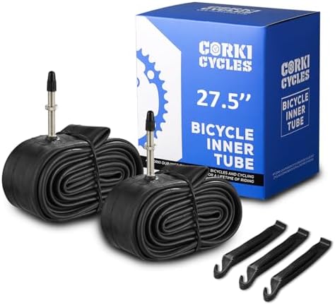 Corki Cycles 27.5 Mountain Bike Tube 27.5 x 1.75 1.95 2.0 2.1 2.125 2.2 2.25 2.3 2.35 2.4 Presta Valve 48mm / Schrader Valve 32mm, Butyl Rubber 27.5 Bike Inner Tube 2 Pack