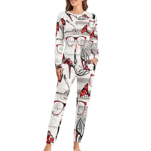 Pyjama Femme Talons Aiguilles Rouges Sleepwear Ensemble Pantalon T-Shirt
