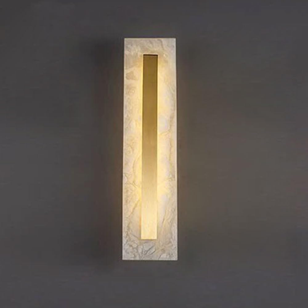 SSBHDM Nordic Minimalist Style Natural Marble Wall Light, LED Warm Light Rectangular Wall Lamp, 19.7in Alabaster Wall Sconce, Living Room Dressing Table Bedroom Decorative Lighting Fixtures