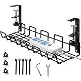 Under Desk Cable Management Tray, Metal Desk Wire Management, Cable Management Under Desk Cord Organizer, Sturdy Wire Cable Holder for Most Office Desks