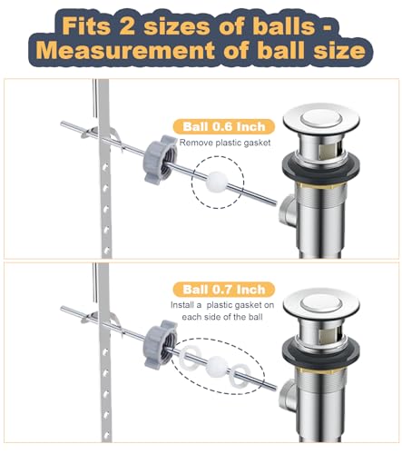 Aottykro Lavatory Pop Up Center Piece Assembly, Pivot Rod Bathroom Sink Repair Kit,Sink Ball/Replacement Parts Bathroom Sink Drain Repair Kit Compatible with Most Popular Brands,with 0.6In Ball(1 PC) - Thumbnail 5