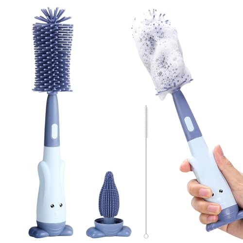 Ayvisun Brosse à Biberon en Silicone, Brosse de Nettoyage 3-en-1 pour Biberons & Tétines, Silicone de Qualité Alimentaire, Nettoyage Doux Sans Rayures, Design de Rangement Vertical