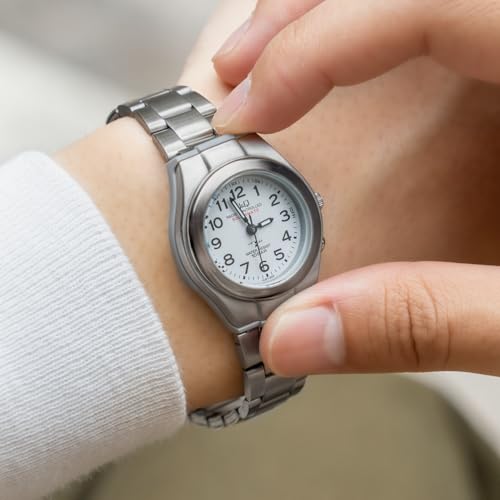 Image of Citizen Q&Q HJ01-204 Women's Wristwatch, Analog, Radio, Solar, Waterproof, Metal Band, White, white, Wristwatch, radio watch, solar, simple