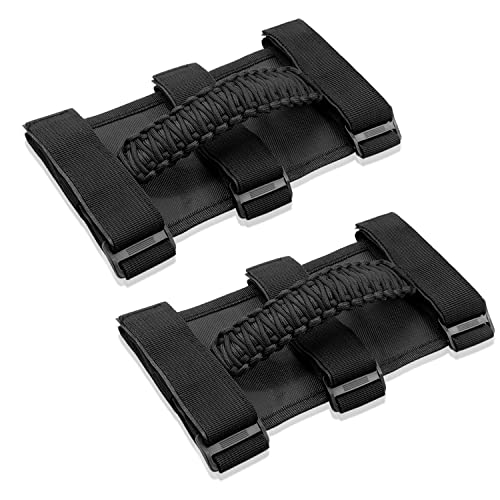 for Jeep Accessories Roll Bar Grab Grip Handle for Compatible with Jeep Wrangler YJ TJ JK JKU JL JLU Sports Sahara Freedom Rubicon X & Unlimited 1987-2021(Black, 2PCS)