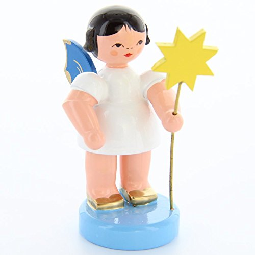 Uhlig Engel stehend mit Stern blaue Flügel handbemalt