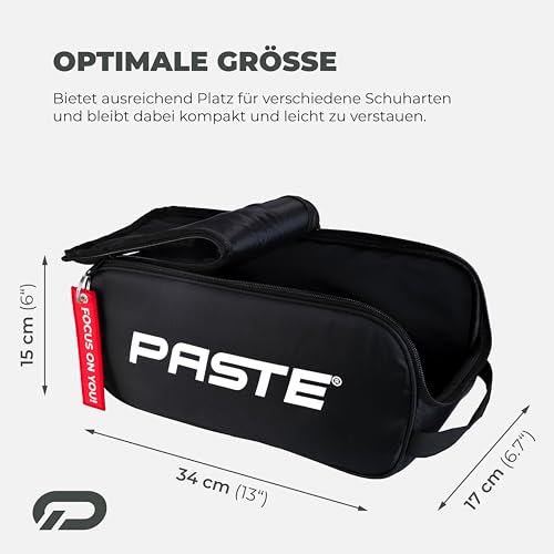 PASTE Schuhtasche Schwarz - Wasserabweisende Schuhtasche für Reise, Sport und Alltag, Schwarz mit Tragegriff - Schuhbeutel für Fußball, Tennis und Golf
