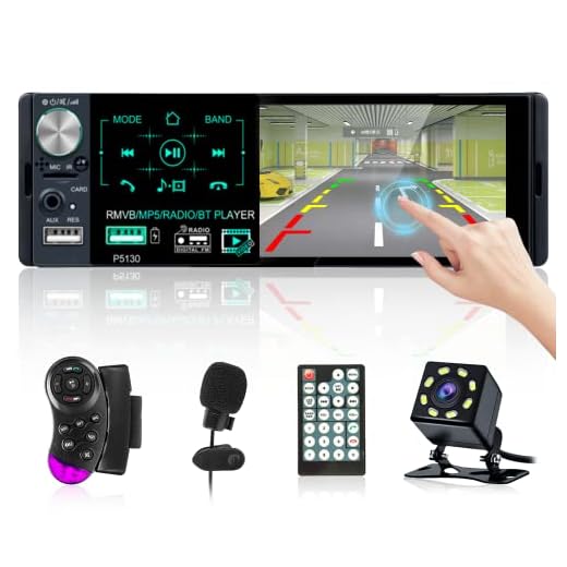 RDS Radio de Coche Bluetooth Manos Libres 1 DIN, Hikity 4.1 Pulgadas Pantalla Táctil Coche Estéreo Autoradio FM/Am/USB/SD/AUX/SWC Radio Coche Cámara Visión Trasera + Micrófono