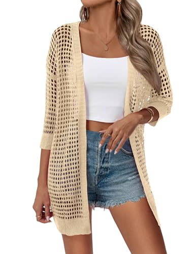 Image of Zeagoo Women's 2026 Summer Crochet Lightweight Cardigan Short Sleeve Boho Kimono Oversized Open Front Sweater Tops