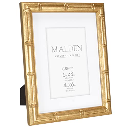 Malden International Designs 4X6 Matted Gold Bamboo Ps Moulding Picture Frame Antique Gold Finish White Matboard #TOP1
