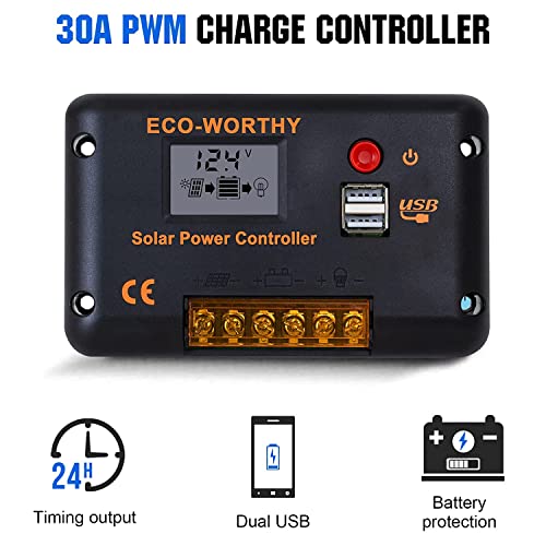 Eco-Worthy 100 Watt 12 Volt Solar Panel Kit For Rv Battery Boat Trailer Cabin Garden Shed Home: 100W Solar Panel+30A Pwm Charge Controller+ Tray Cable + Z Mounting Brackets #TOP5