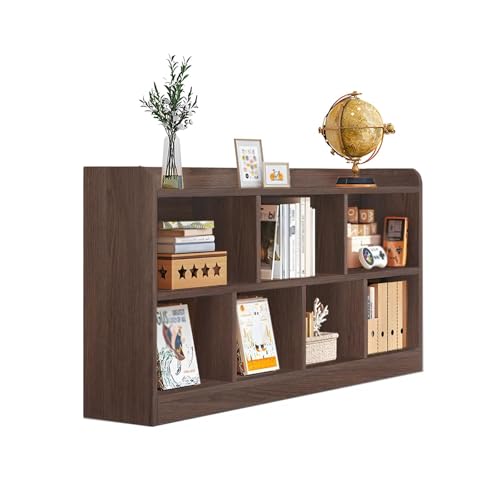 Image of LINLIUA 7-Cube Bookcase, 3-Tier Wooden Cube Shelf Organizer for Books and Toys, Cube Storage Bookshelf for Bedroom Living Room Study Room Walnut 39.4''×9.8''×31.5''