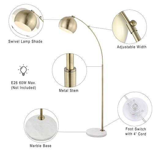 Wingbo Modern Arc Floor Lamp With Rotatable Metal Shade & White Marble Base, Adjustable Over The Couch Standing Reading Light On Arching Pole For Living Room Bedroom, Gold #TOP1