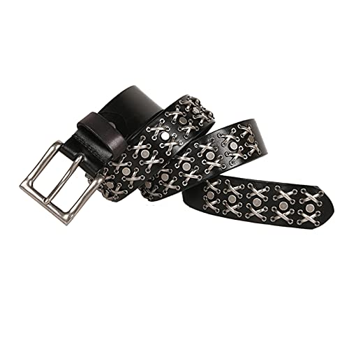 Ceinture rivets punk rock triple rangée de clous scintillants et détails croix