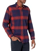 Amazon Essentials Men's Long-Sleeve Flannel Shirt (Available in Big & Tall), Navy/Orange, Large Plaid, Small