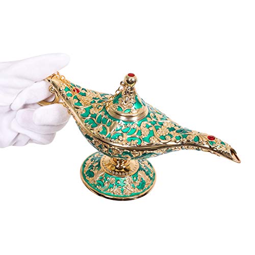 Gusnilo Vintage Aladdin Magic Lamp Genie Collector's Edition /Wedding Table Decoration,Collectable Rare Classic Arabian Props Aladdin Pot & Delicate Gift for Party/Birthday(Green)