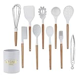 Con balde de almacenamiento: El juego de utensilios de cocina de silicona está equipado con un balde de almacenaje, que es conveniente para que lo guardes, y nunca tendrás que preocuparte de que los utensilios de cocina se derramen sobre la mesa