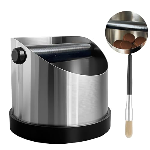 Coffee Grounds Knock Box - Stainless Steel Espresso Knock Box with Removable Knock Bar and Coffee Brush Non-Slip Base Knock Container Espresso Dump Bin Grind Waste Bin Coffee Maker Accessories