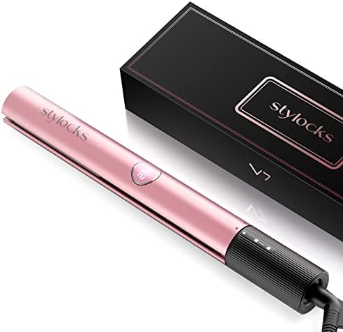 Stylocks Hair Straighteners for Women, 2 in 1 Hair Straightener and Curler, Dual Voltage Straighteners, with Adjustable Temperature, Rose Gold.